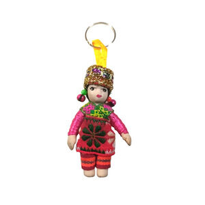 Ceramic Doll Keychain Moveable Limbs. Pink Floral